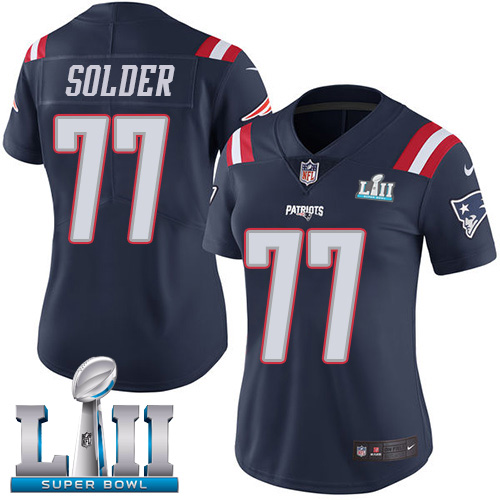 Nike Patriots #77 Nate Solder Navy Blue Super Bowl LII Women's Stitched NFL Limited Rush Jersey
